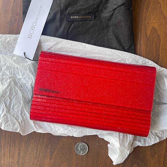 BCBGeneration Handbags - BCBG Red Hard Case Clutch- glitter